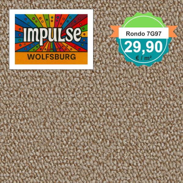 Vorwerk Teppichboden in Draufsicht – karamellfarbene Schlingenware mit gleichmäßiger Struktur, warme Optik und solide Verarbeitung